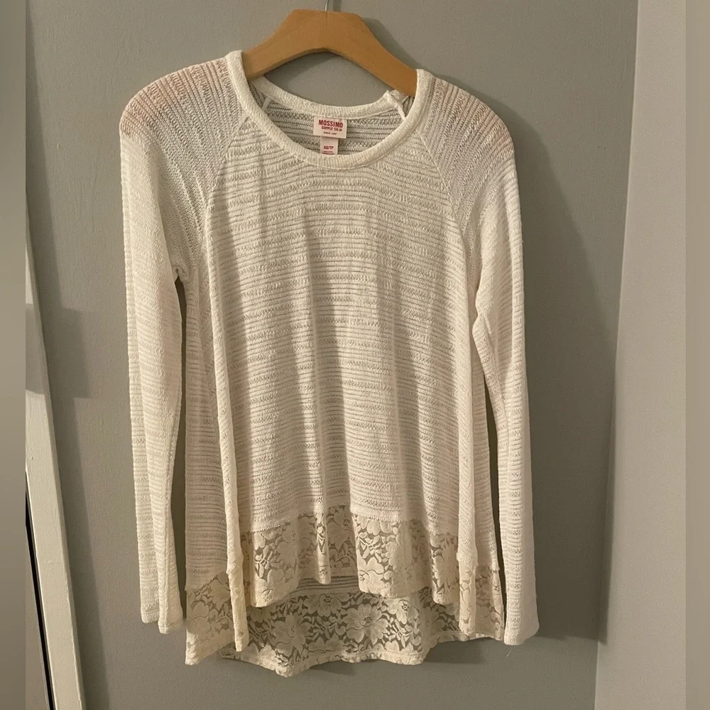 Lace Trimmed White Sweater